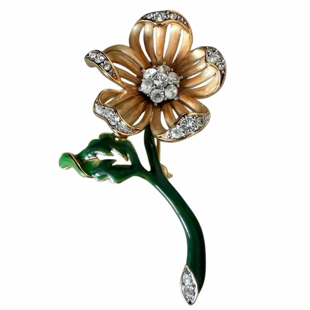 Vintage Nolan Miller Enamel Rhinestone Flower Brooch